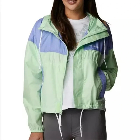 Columbia Flash Challenger Cropped Windbreaker Jacket Key West/Serenity/White NWT - Picture 1 of 6